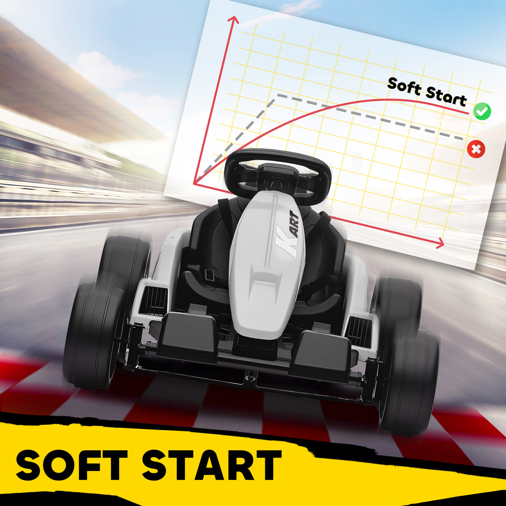 24V Electric Go Kart with Dual 150W Motors, Adjustable Seat & 11.2MPH High Speed, Slow Start, 5-Point Harness, White