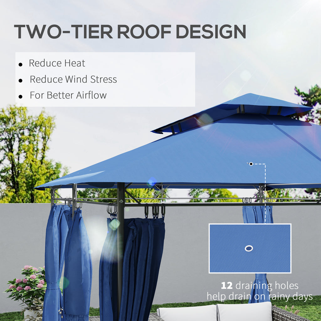 10' x 13' Double Roof Patio Gazebo, Outdoor Gazebo with Curtains, for Garden, Lawn, Backyard and Deck, Dark Blue