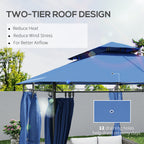 10' x 13' Double Roof Patio Gazebo, Outdoor Gazebo with Curtains, for Garden, Lawn, Backyard and Deck, Dark Blue