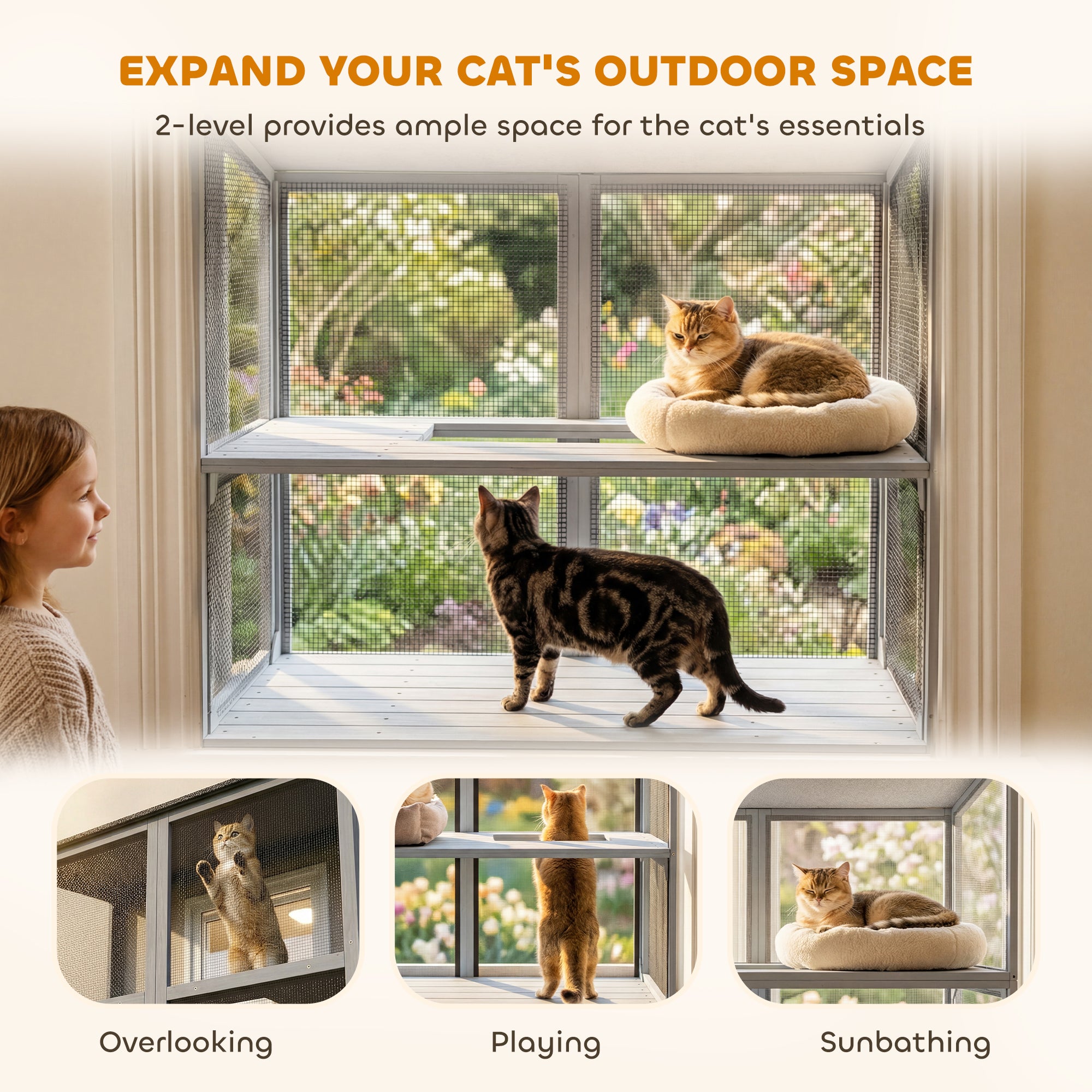 Catio Outdoor Cat Enclosure Outdoor Window Box Cat House with Waterproof Roof 39.4"L Gray