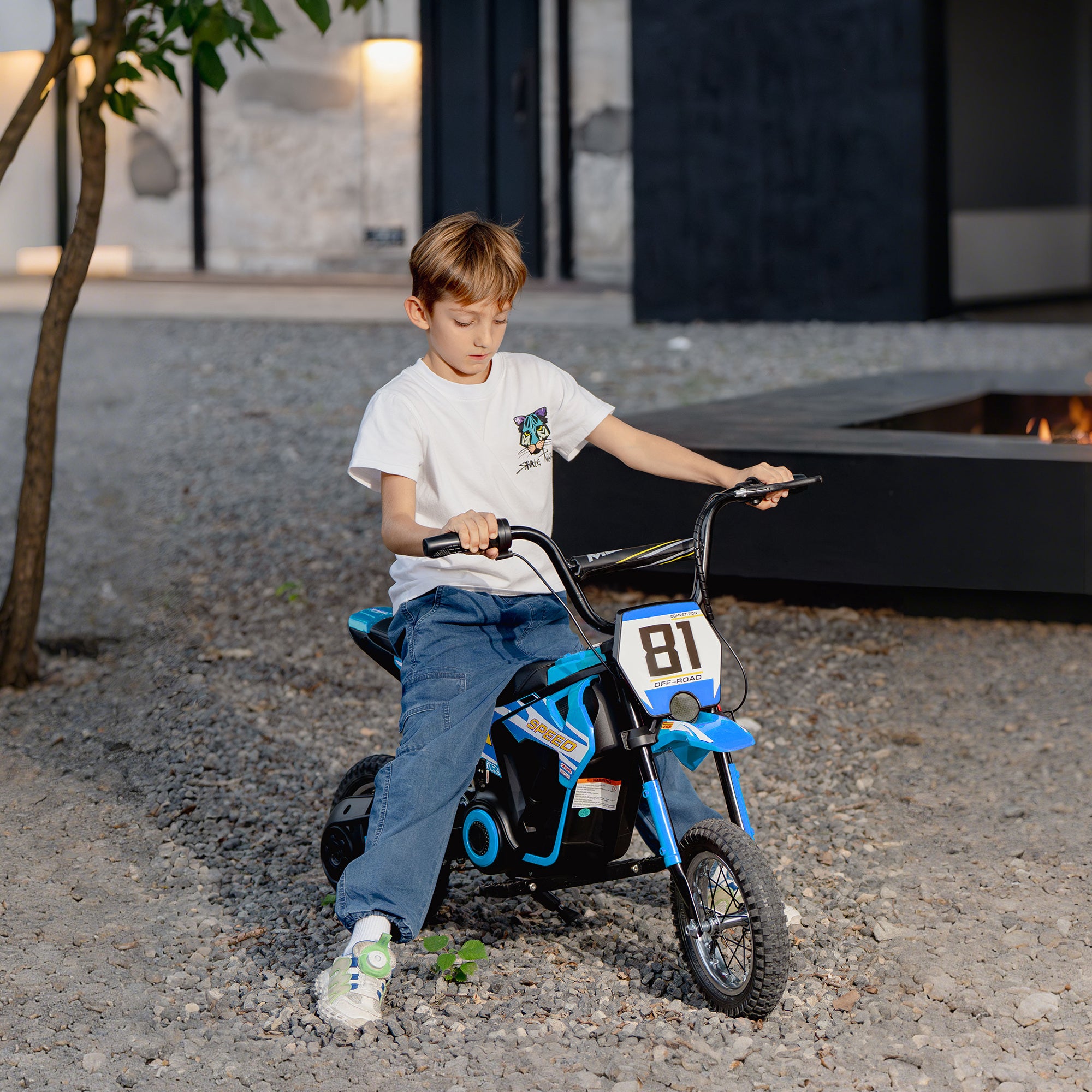 24V Kids Motorcycle, Electric Dirt Bike with 250W Motor, Up to 9.9 MPH, 12" Inflatable Tires and Rear Suspension, Blue