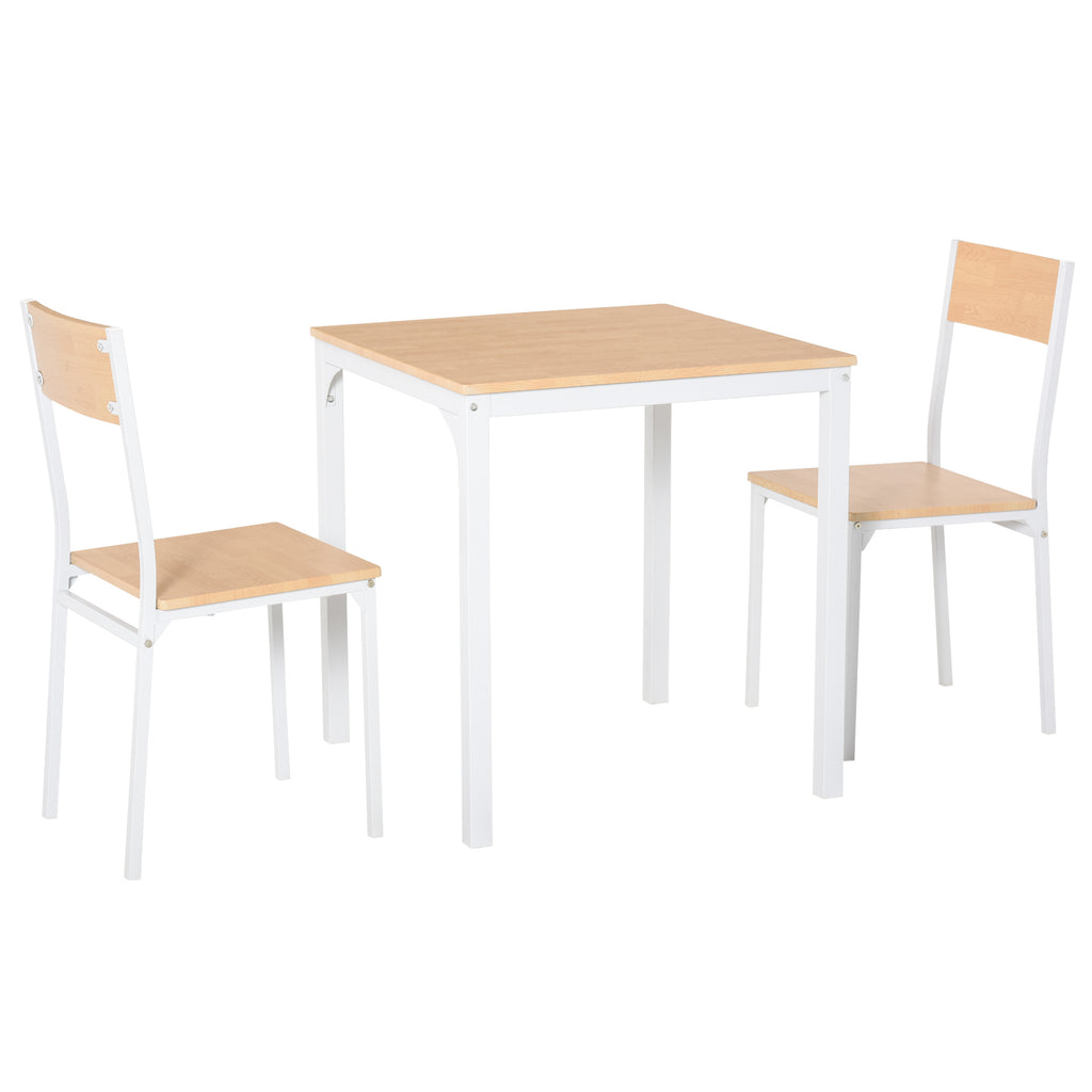3-Piece Wooden Square Dining Table Set with 1 Table and 2 Chairs and Sturdy Metal Frame for Small Space, White