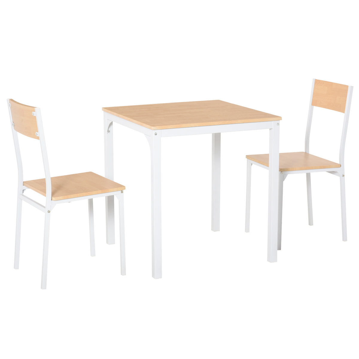 3-Piece Wooden Square Dining Table Set with 1 Table and 2 Chairs and Sturdy Metal Frame for Small Space, White