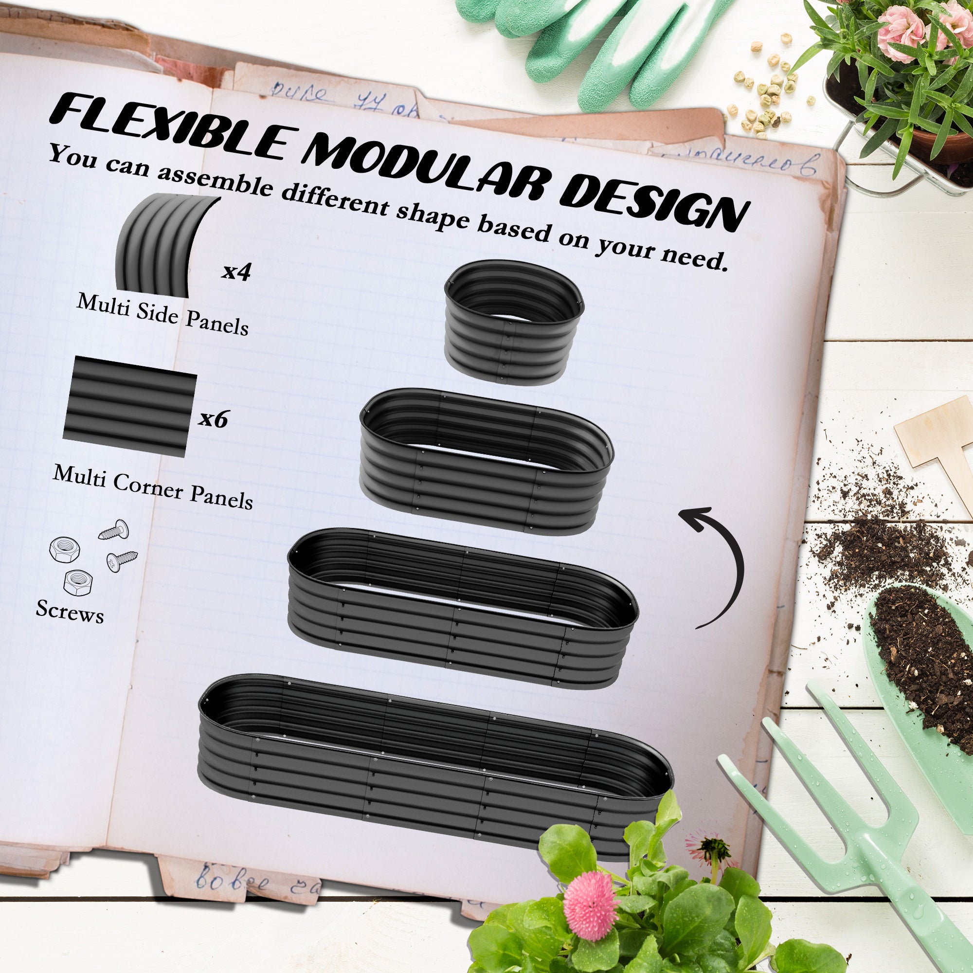 6.4' x 2' x 1' Galvanized Raised Garden Bed Kit, Metal Planter Box with Safety Edging, Dark Gray