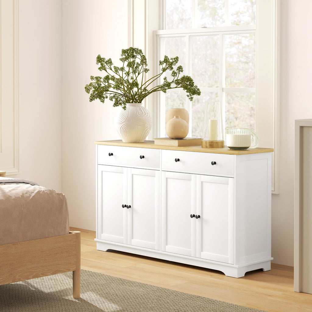 Modern Sideboard, Buffet Cabinet with Storage Drawers, Adjustable Shelves for Living Room, Dining Room, Entryway, White