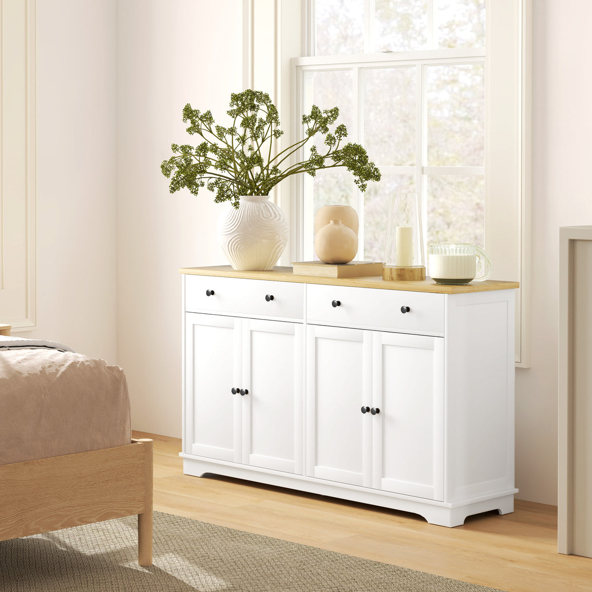 Modern Sideboard, Buffet Cabinet with Storage Drawers, Adjustable Shelves for Living Room, Dining Room, Entryway, White
