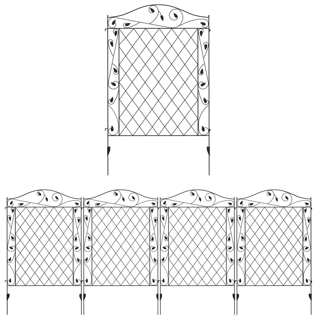 Garden Fence, 4 Pack Steel Fence Panels, 11.5' L x 43" H, Rust-Resistant Decorative Border Flower Edging for Yard, Landscape, Patio, Outdoor Decor, Wavey Vines