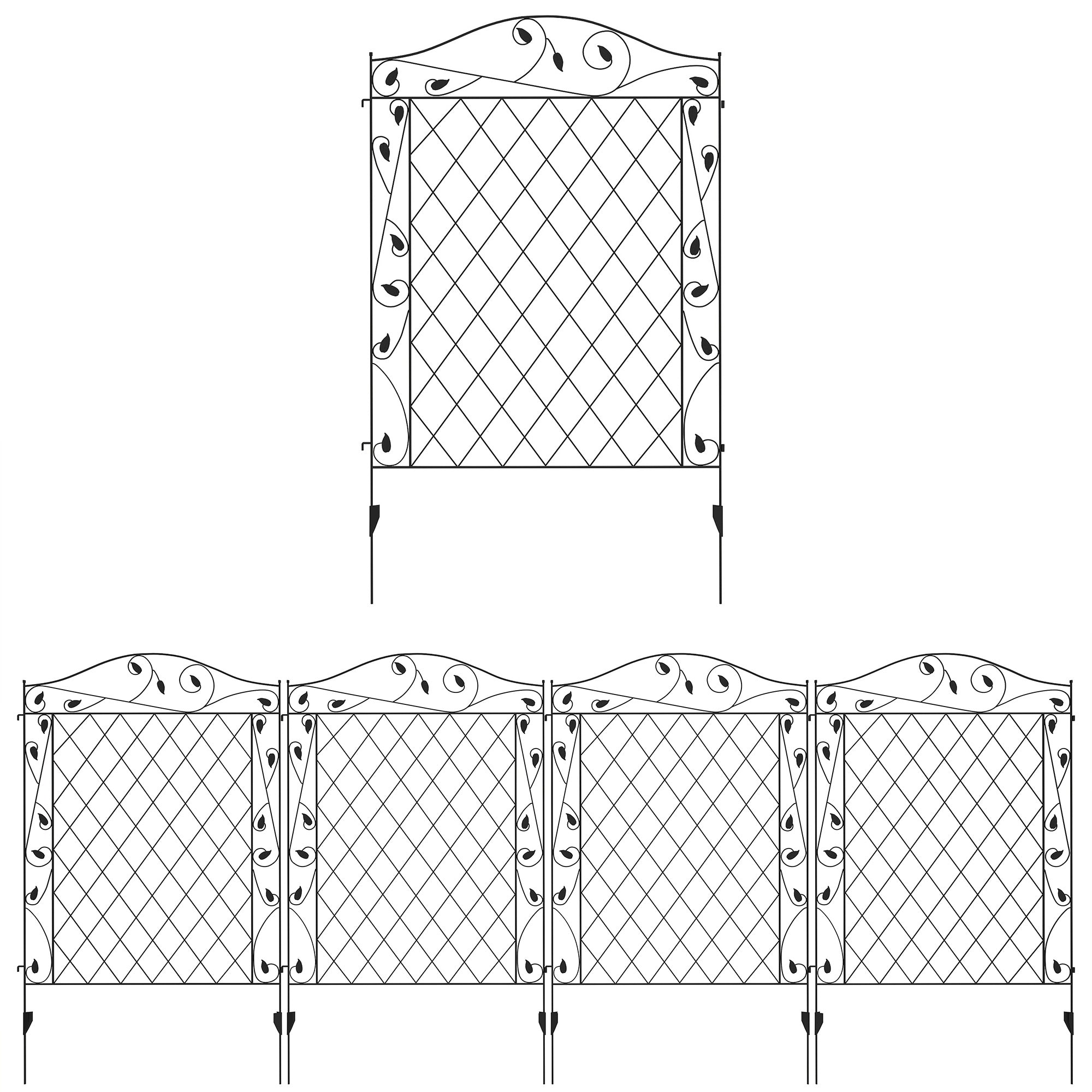 Garden Fence, 4 Pack Steel Fence Panels, 11.5' L x 43" H, Rust-Resistant Decorative Border Flower Edging for Yard, Landscape, Patio, Outdoor Decor, Wavey Vines