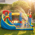 6-in-1 Inflatable Water Slide with Splash Pool, Slide, Climbing Wall, Water Cannon, Inflatable Bounce House for Kids with 2 Min. Inflation
