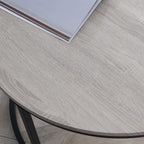 Round Nesting Tables Set of 2, Stacking Coffee Table Set with Metal Frame for Living Room, Grey
