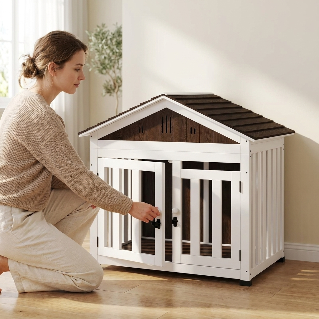 40"L Wooden Dog House Outdoor Indoor for Small, Medium, Large Dogs, with Air Vents & Elevated Removable Floor
