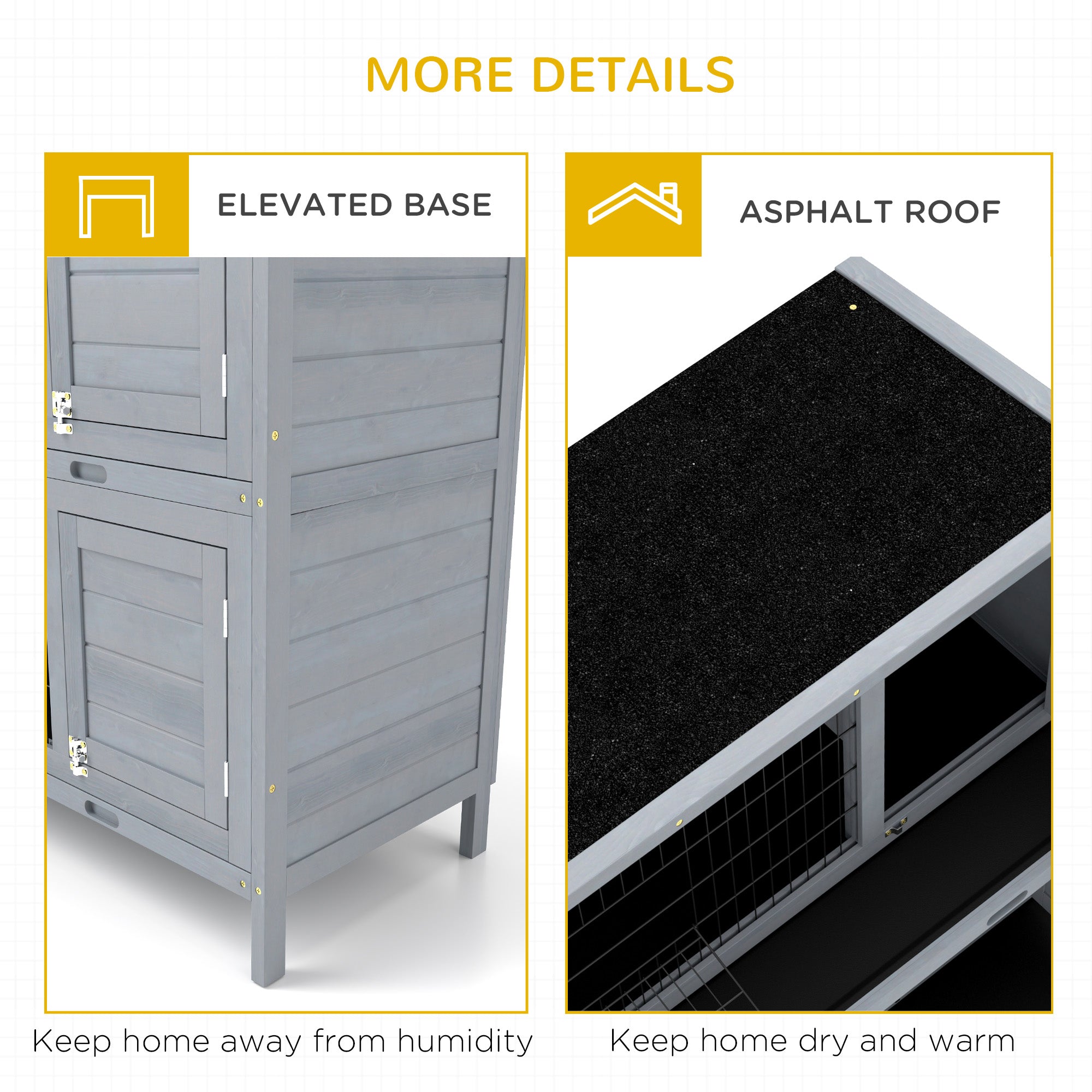 54" 2-Story Large Rabbit Hutch Bunny Cage Wooden Pet House Small Animal Habitat Lockable Doors, Tray, Roof, Gray