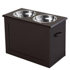 Raised Pet Feeding Storage Station with 2 Stainless Steel Bowls Base for Large Dogs and Other Large Pets, Coffee