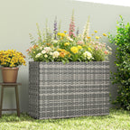 Tall Rectangular Planter with Removable Liner, Holes, PE Wicker Large Planter Box for Indoor Outdoor Plants, Gray