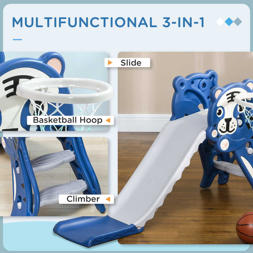 Slide for Kids with Basketball Hoop for Indoor Use, Easy Set Up Baby Slide for Kids 18-36 Months, Blue