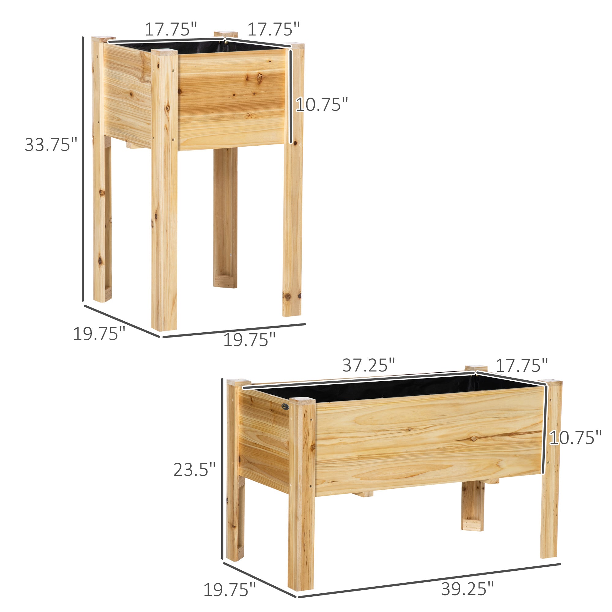 Raised Garden Bed Set of 3, Wooden Elevated Planter Box with Legs and Bed Liner, for Backyard and Patio to Grow Vegetables, Herbs, and Flowers, Natural