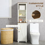 Farmhouse Bathroom Cabinet, Tall Storage Cabinet with Door and Adjustable Shelves, 15.5" x 11.75" x 63", White