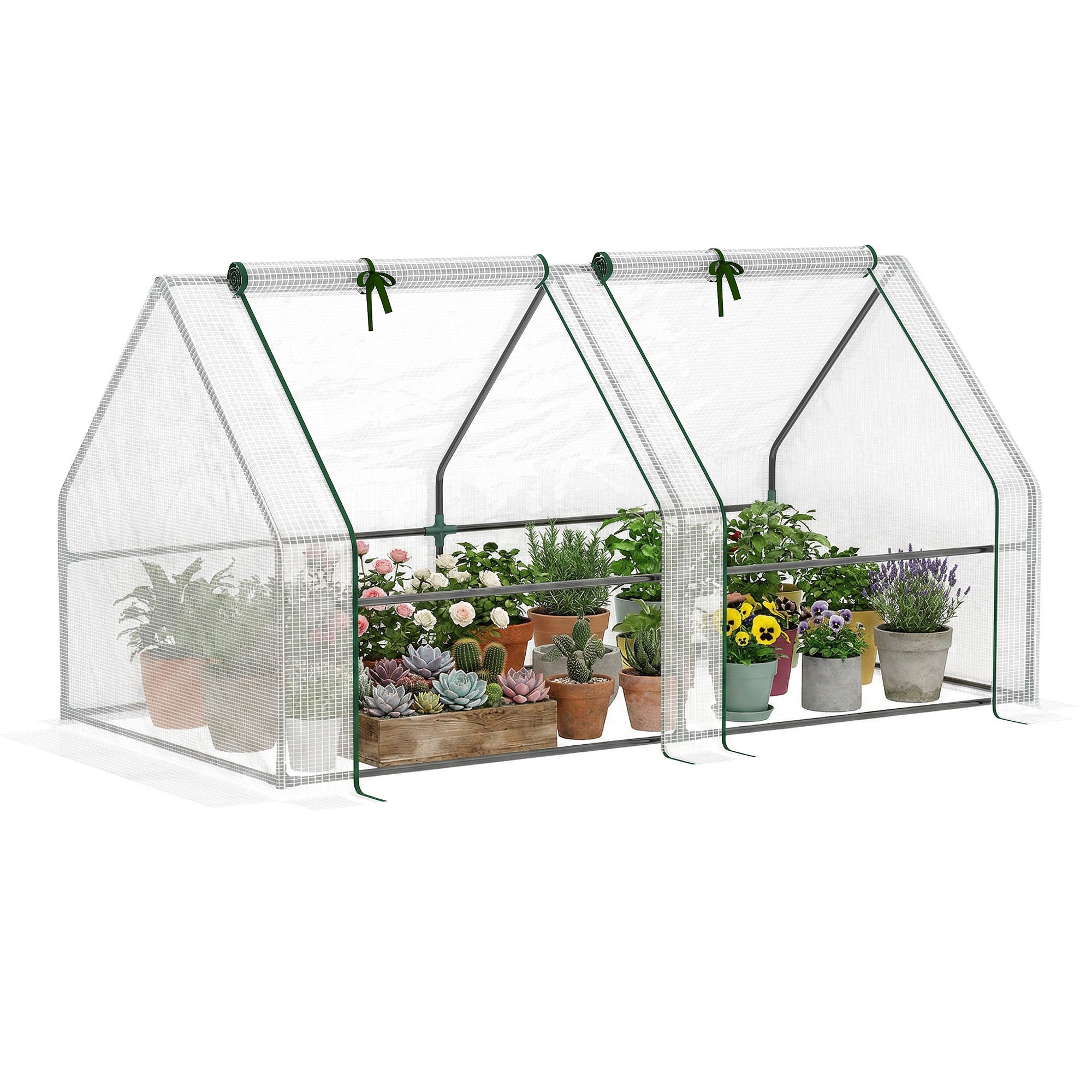 Portable Mini Greenhouse, Outdoor Garden with Large Zipper Doors and Water/UV PE Cover, 5.9' x 3' x 3', White