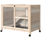 Rabbit Hutch with Wheels, Desk and Side Table Sized, Wooden Rabbit Cage, Waterproof Small Bunny Cage with Removable Tray, Openable Roof, for Rabbits, Chickens, Ducks, Indoor/Outdoor, Natural
