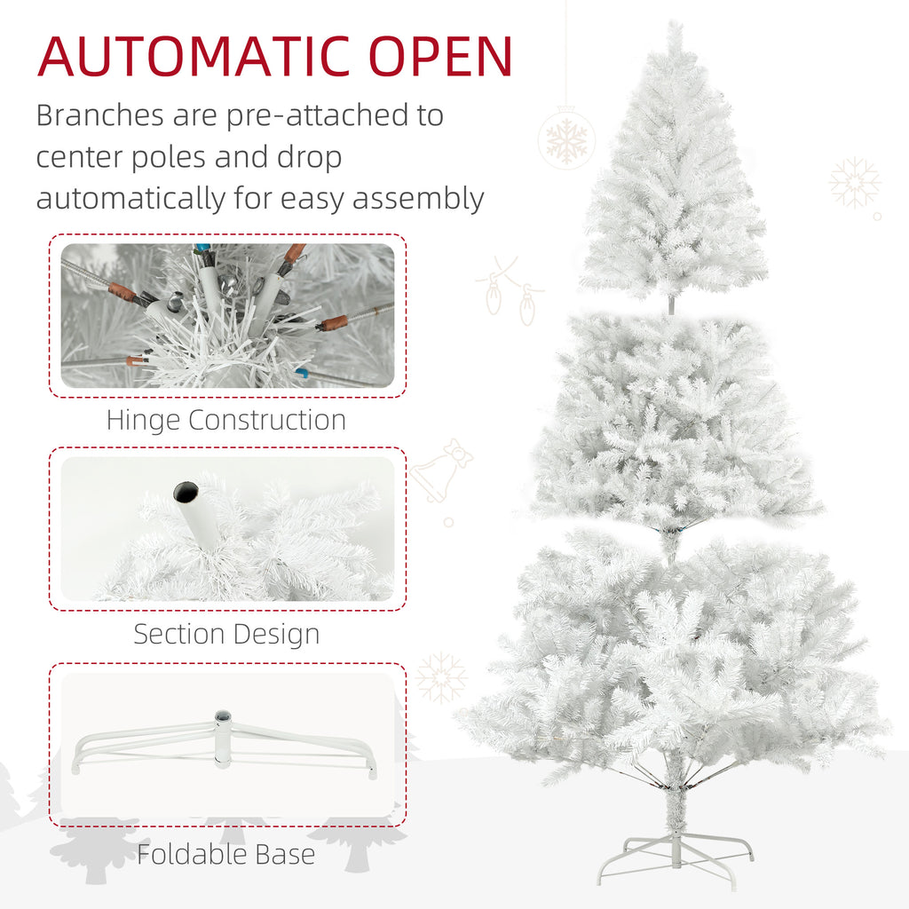 6ft Unlit Artificial White Christmas Tree, Holiday Decor with 1000 Branch Tips, Auto Open and Steel Base