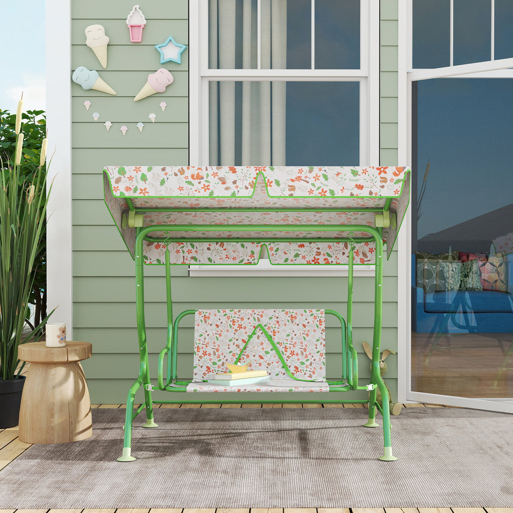 Kids Patio Swing Chair with Adjustable Canopy, Safety Belt for Patio, Garden, Poolside, Balcony, Green