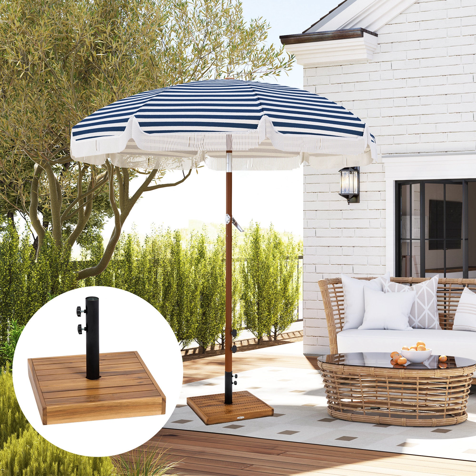 Patio Umbrella Base, 42 lbs. Concrete Heavy Duty Umbrella Base for 1.25/1.5" Poles, Teak