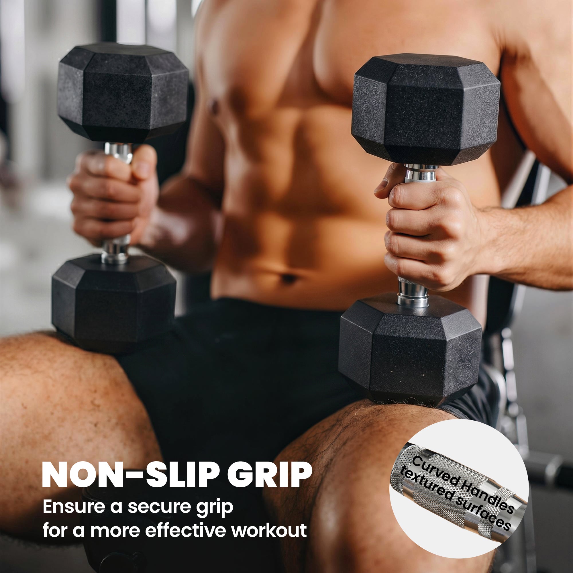 2 x 15lbs Hex Dumbbell Set of 2, Rubber Weights Exercise Fitness Dumbbell with Non-Slip Handles, Anti-roll, for Women or Men Home Gym Workout, Black