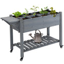 Raised Garden Bed Planter Box w/ 8 Grow Grids, Storage Shelf & Lockable Wheels