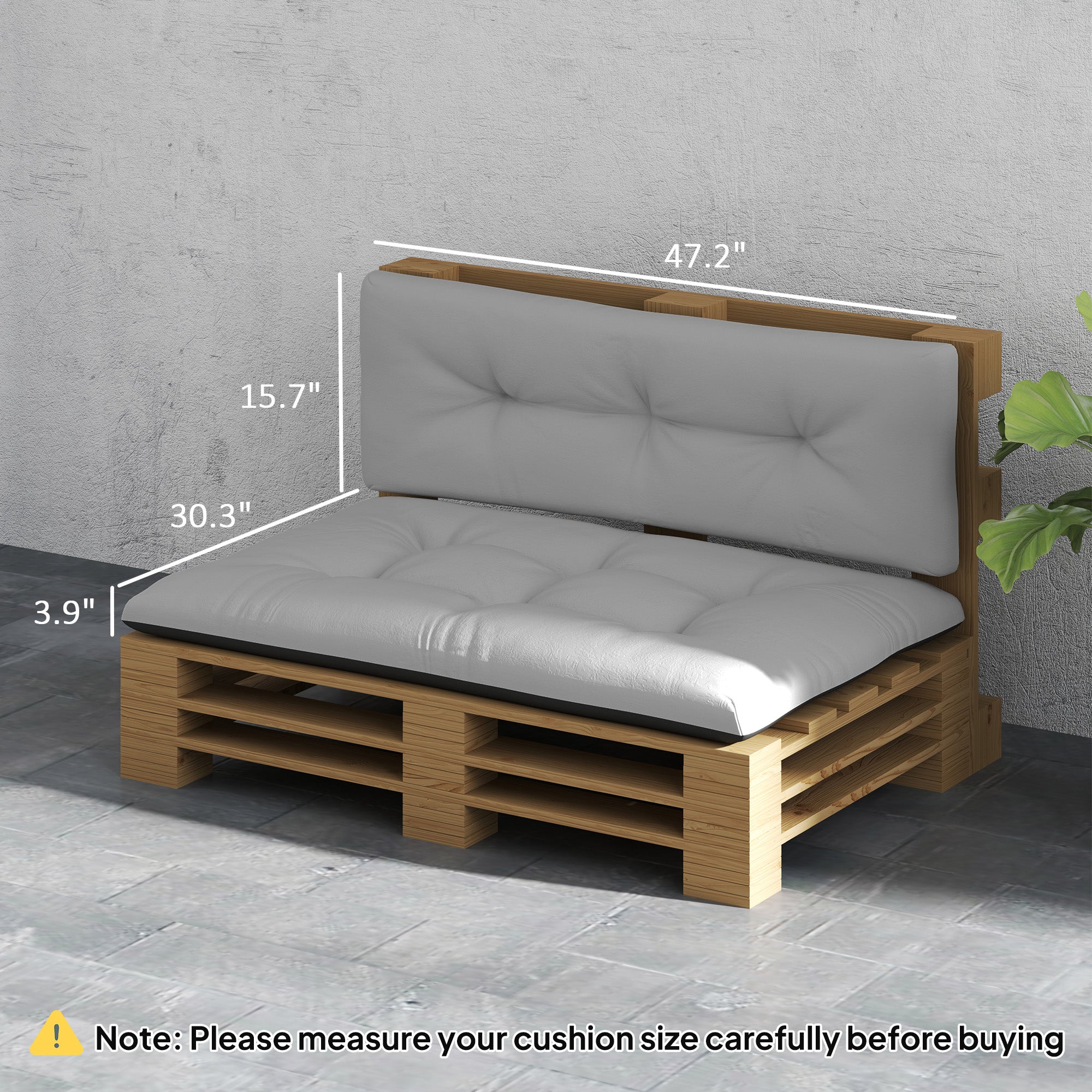 2 Seater Pallet Cushions Outdoor 3.9" Thick Replacement Cushions - Tufted Design for Garden, Patio, Light Gray