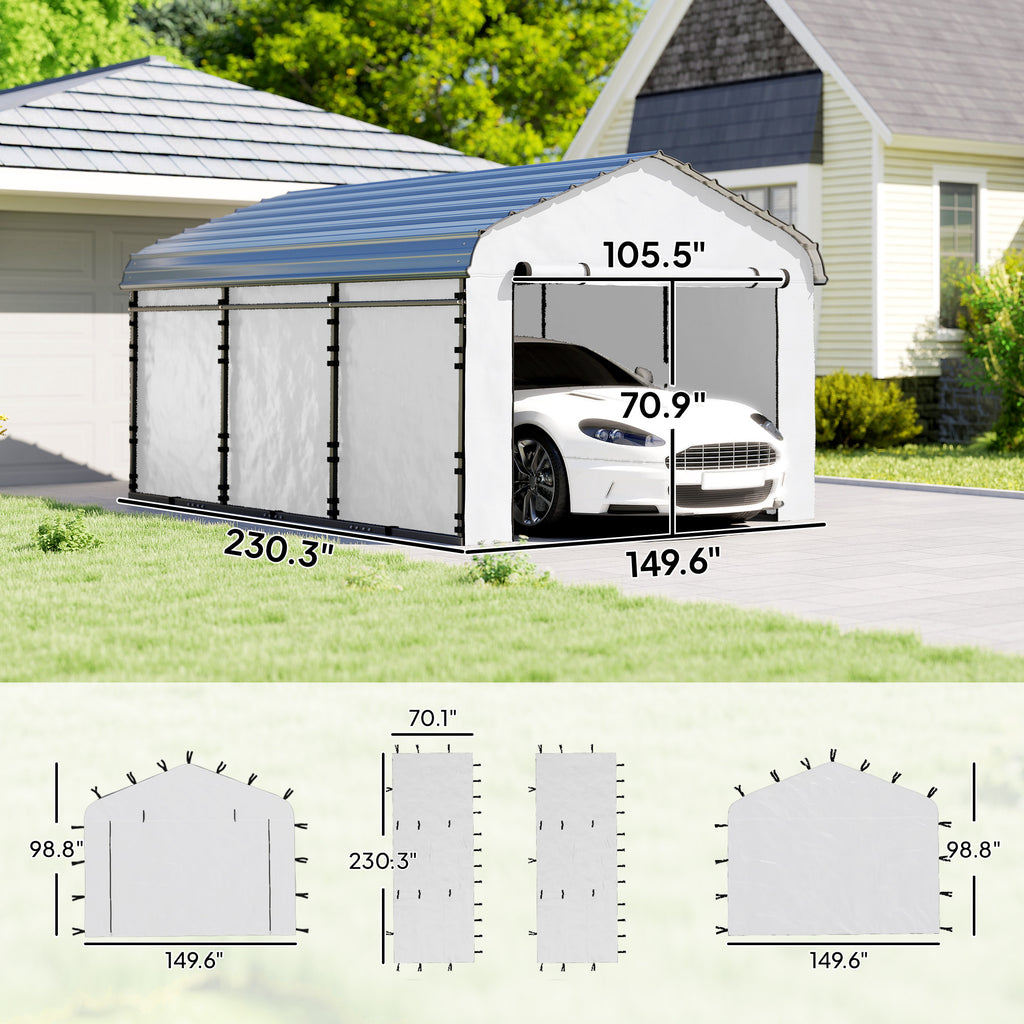 Carport Replacement Sidewall Panel for 12' x 20' Carports, UPF50+ Waterproof Replacement Side Wall Cover, White