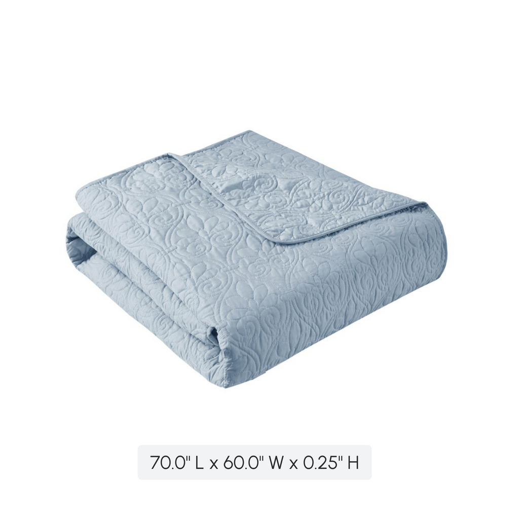 Oversized Quilted Throw Blanket with 100% Cotton Fill, Stitch Pattern, Machine Washable, Perfect for Any Décor, 70" L x 60" W x 0.25" H, Blue