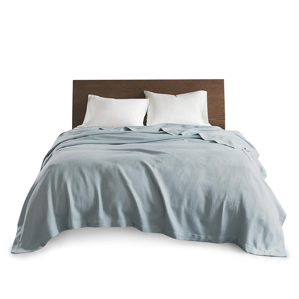 Machine Washable Egyptian Cotton Blanket with Breathable Weave, OEKO-TEX Certified, Ideal for Bedroom, 90" L x 66" W x 0.25" H, Light Blue