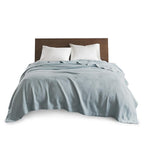 Machine Washable Egyptian Cotton Blanket with Breathable Weave, OEKO-TEX Certified, Ideal for Bedroom, 90" L x 66" W x 0.25" H, Light Blue
