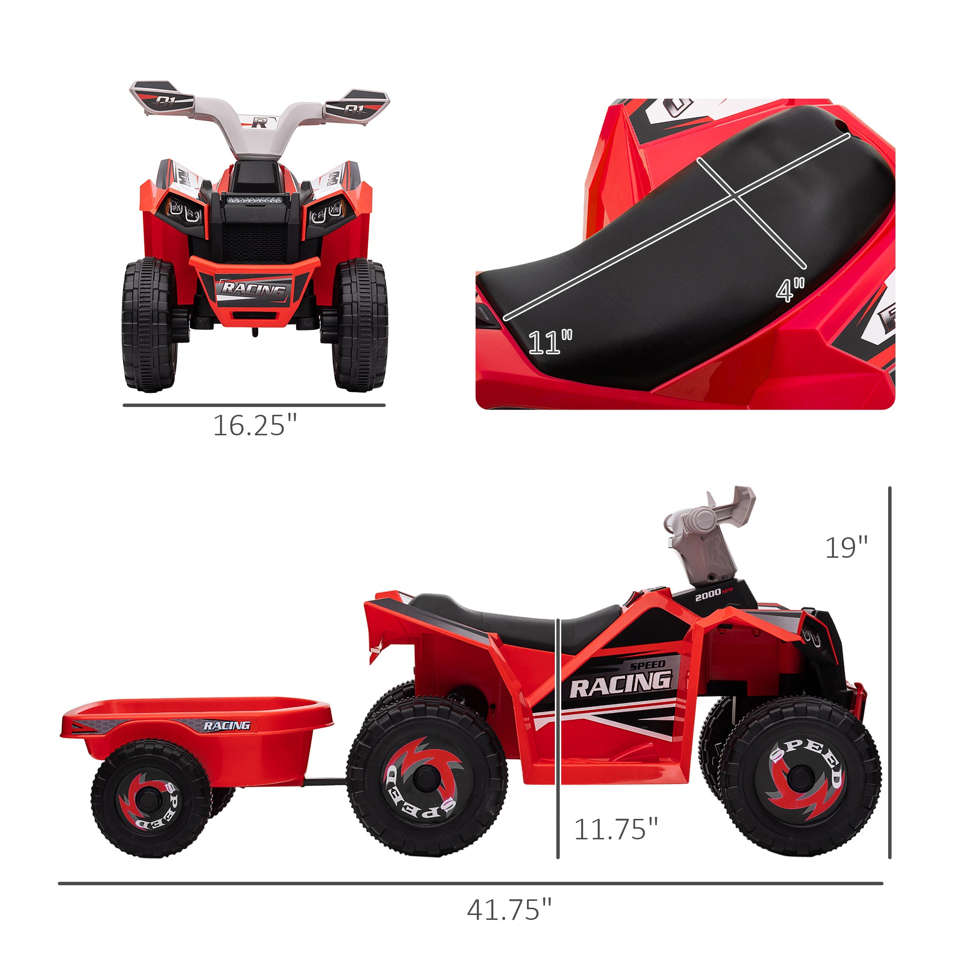 6V Electric Toy Car with Back Trailer, Forward Backward, Wear-Resistant Wheels for Ages 18-36 Months, Red
