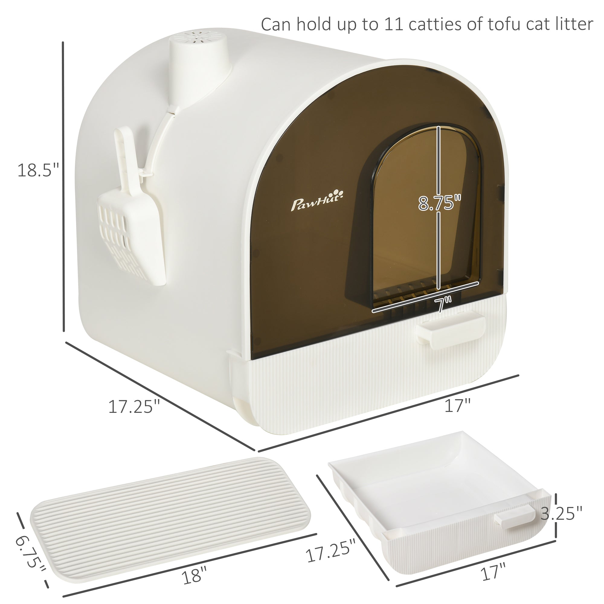 Cat Litter Box with Lid with Scoop and Filter, White