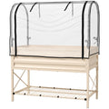Raised Garden Bed with Legs and Cover, Metal Elevated Planter Box with Bottom Shelf and Liner for Vegetables, Cream