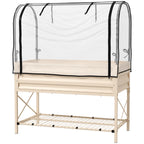 Raised Garden Bed with Legs and Cover, Metal Elevated Planter Box with Bottom Shelf and Liner for Vegetables, Cream