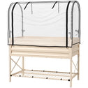 Raised Garden Bed with Legs and Cover, Metal Elevated Planter Box with Bottom Shelf and Liner for Vegetables, Cream