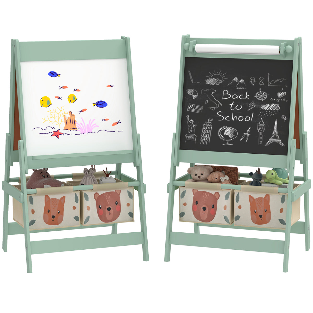 Art Easel for Kids with Paper Roll, Blackboard, Whiteboard, Storage