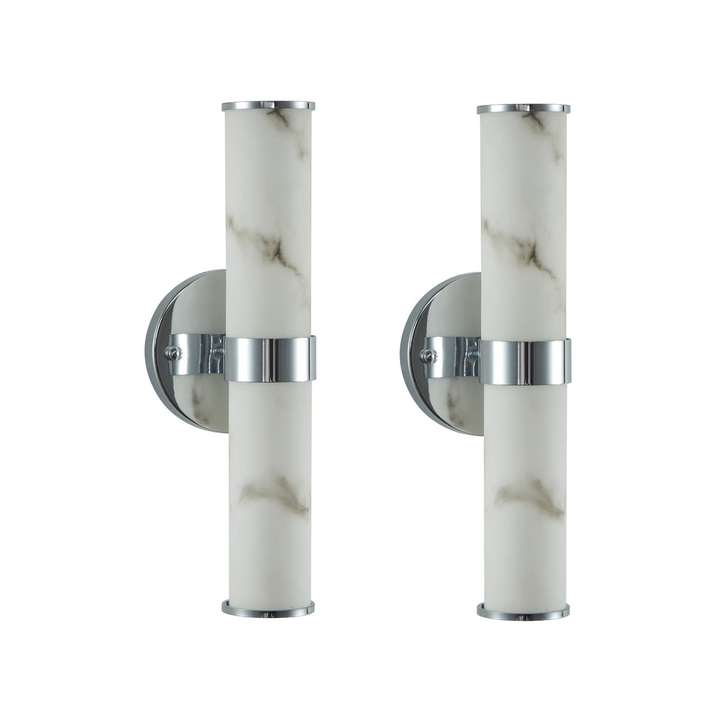 Set of 2 Resin Imitation Marble Wall Sconce, Modern Vertical Light Fixture for Bathrooms, Hallways, Bedrooms, 5" L x 5.5" W x 14" H, Silver