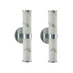 Set of 2 Resin Imitation Marble Wall Sconce, Modern Vertical Light Fixture for Bathrooms, Hallways, Bedrooms, 5" L x 5.5" W x 14" H, Silver