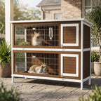 Wooden Rabbit Hutch w/ Dividers Asphalt Roof for Small Animals & Outdoors, Brown