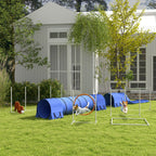 7pc Agility Training Equipment for Dogs w/ Tunnels, Weave Poles Adjustable Hurdle, Jumping Ring, Pause Box, Blue