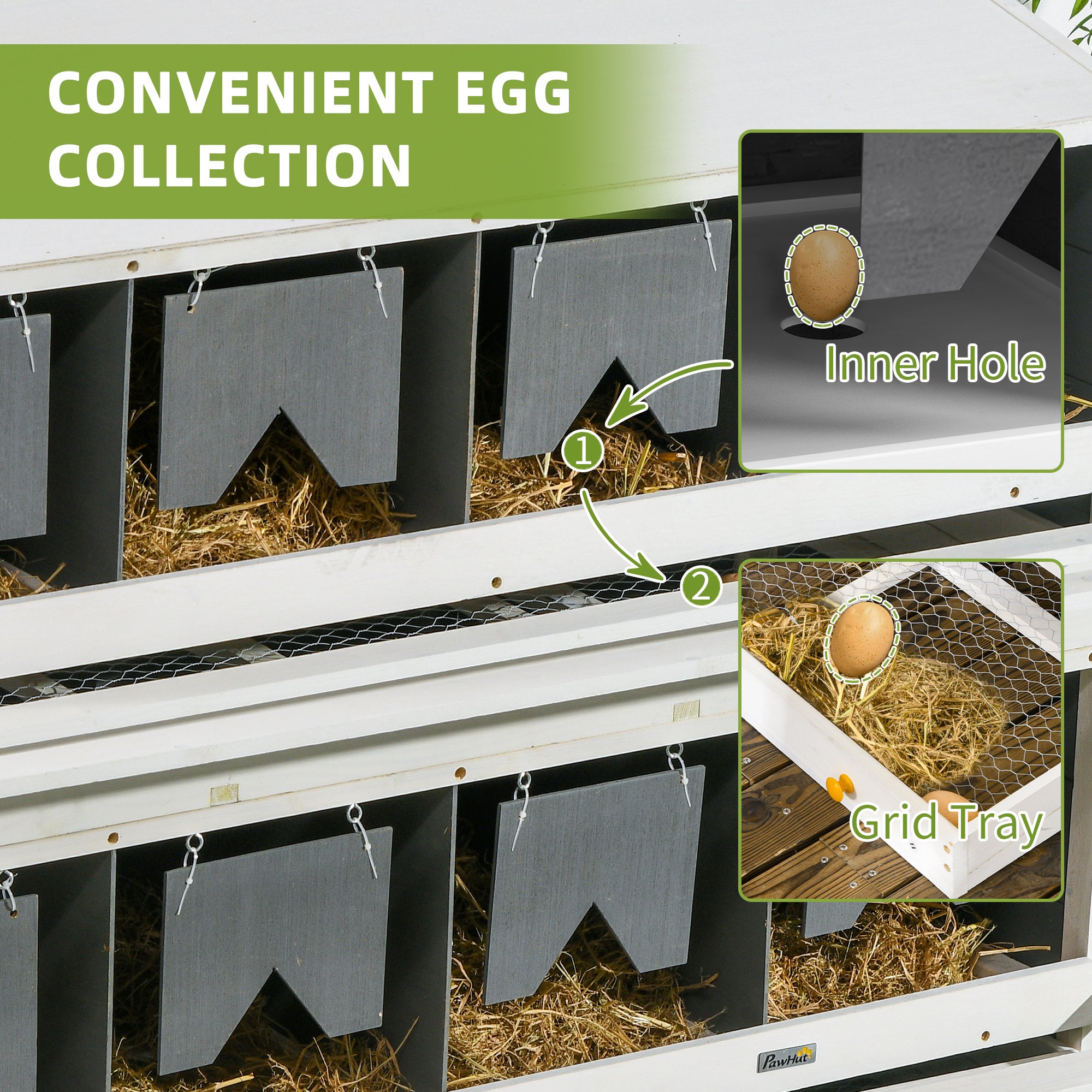 Chicken Nesting Box, 8 Compartment Wood Laying Boxes for Chicken Coop with Egg Collection Trays Perches for 16-32 Hens