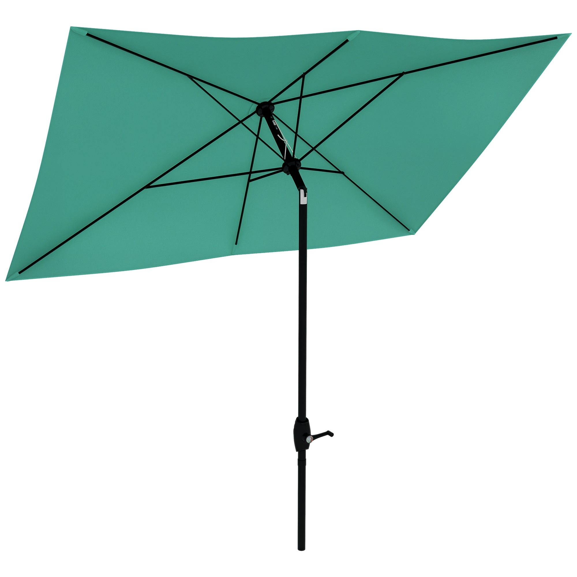 6.5' x 10' Rectangular Market Umbrella, Patio Outdoor Table Umbrella with Crank and Push Button Tilt, Teal