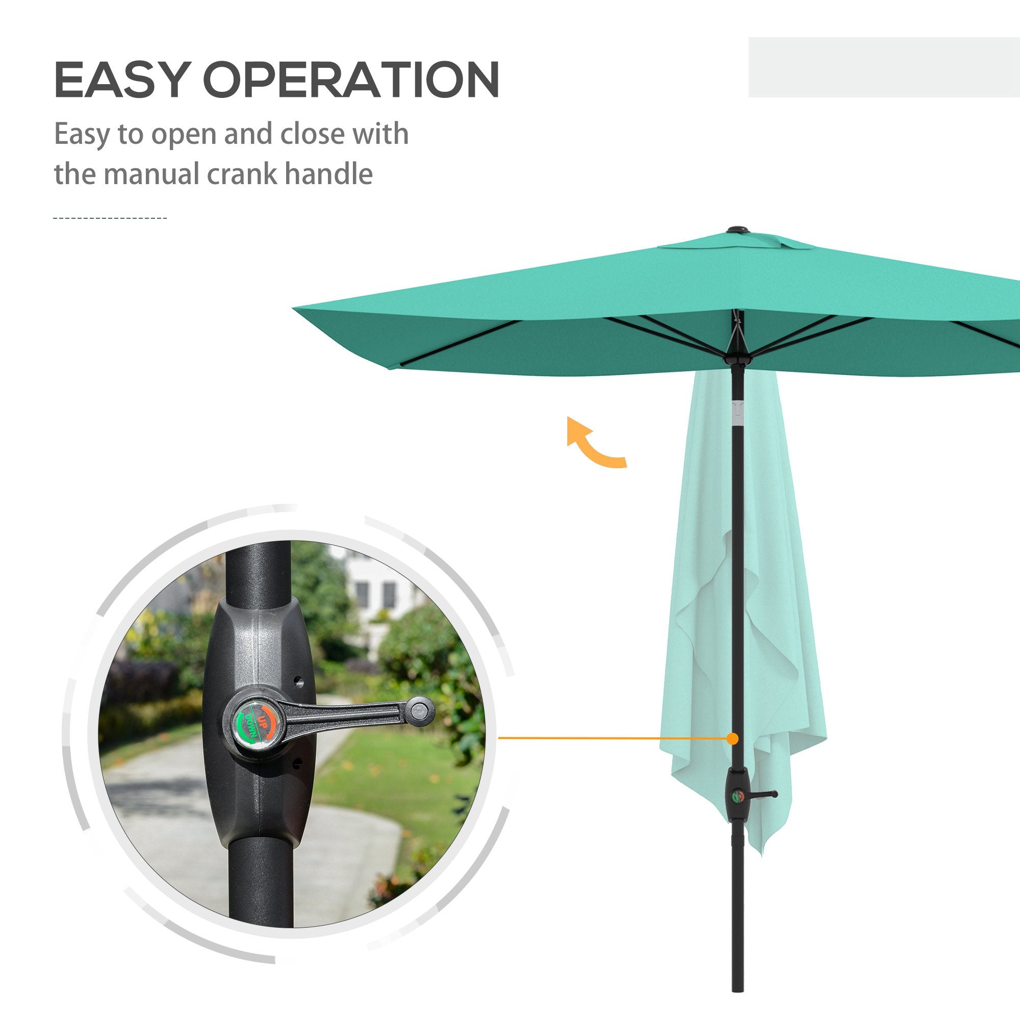 6.5' x 10' Rectangular Market Umbrella, Patio Outdoor Table Umbrella with Crank and Push Button Tilt, Teal