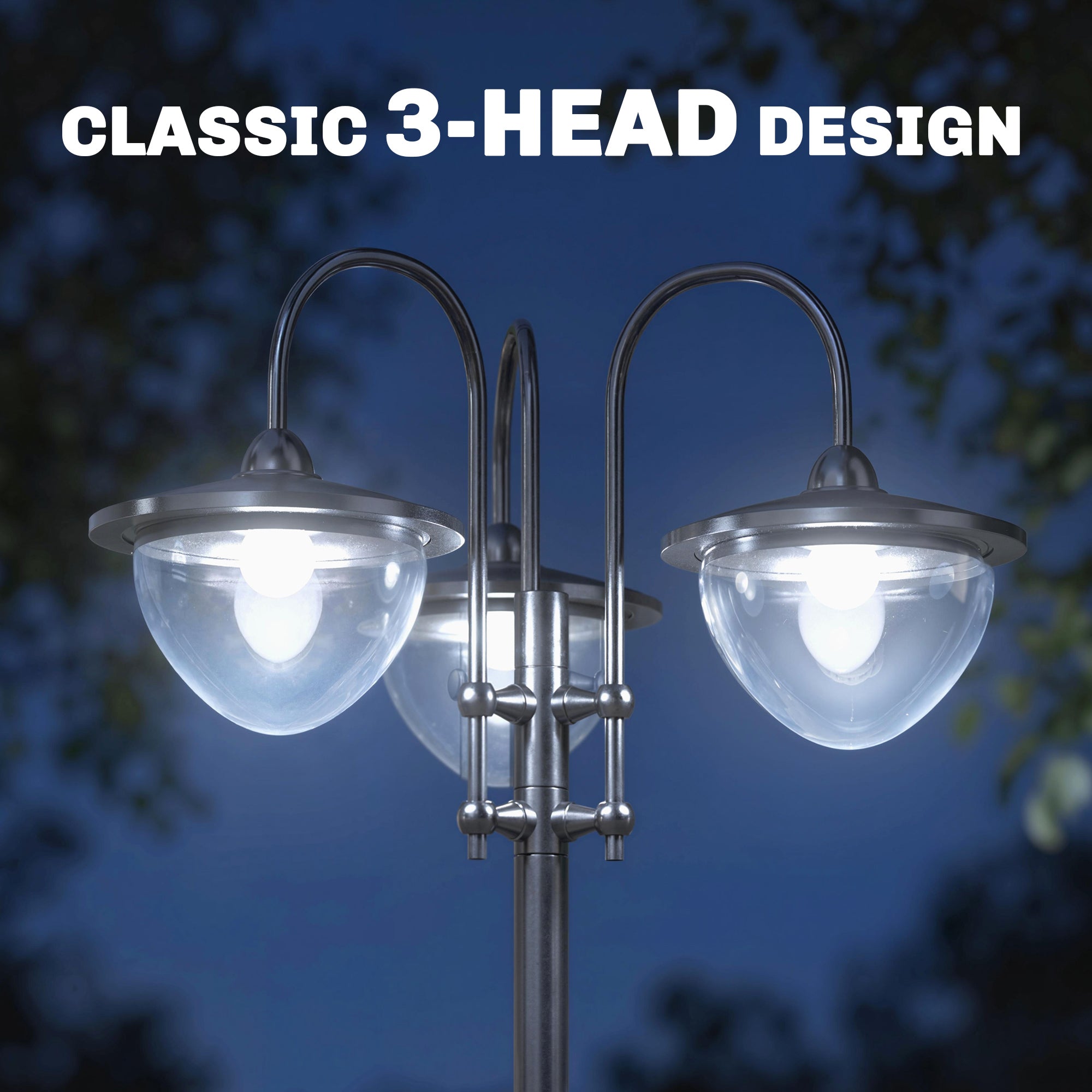 74.5" 3-head Solar Lamp Post Light with Planter, Solar Pole Lights Outdoor Waterproof LED Lighting for Backyard Pathway Patio Lawn Driveway Decor, Black