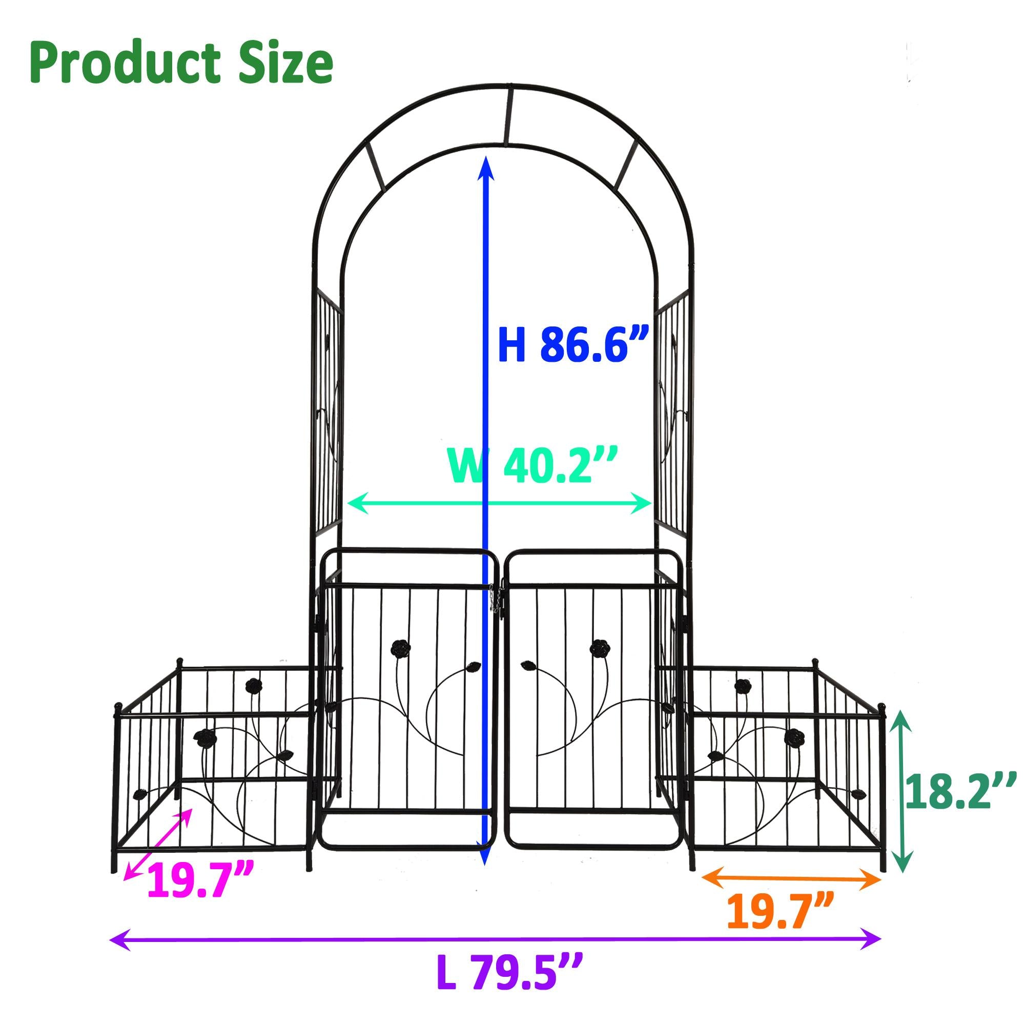 Metal Garden Arch with Anti-Rust Coating, Double Gate Design, Easy Assembled Climbing Plants Support, 79.5" L x 20" W x 86.5" H, Black