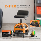 Rolling Creeper Garage Stool, 300 LBS Capacity Mechanic Stool with 360° Wheels, Tool Tray, Adjustable Height, Yellow