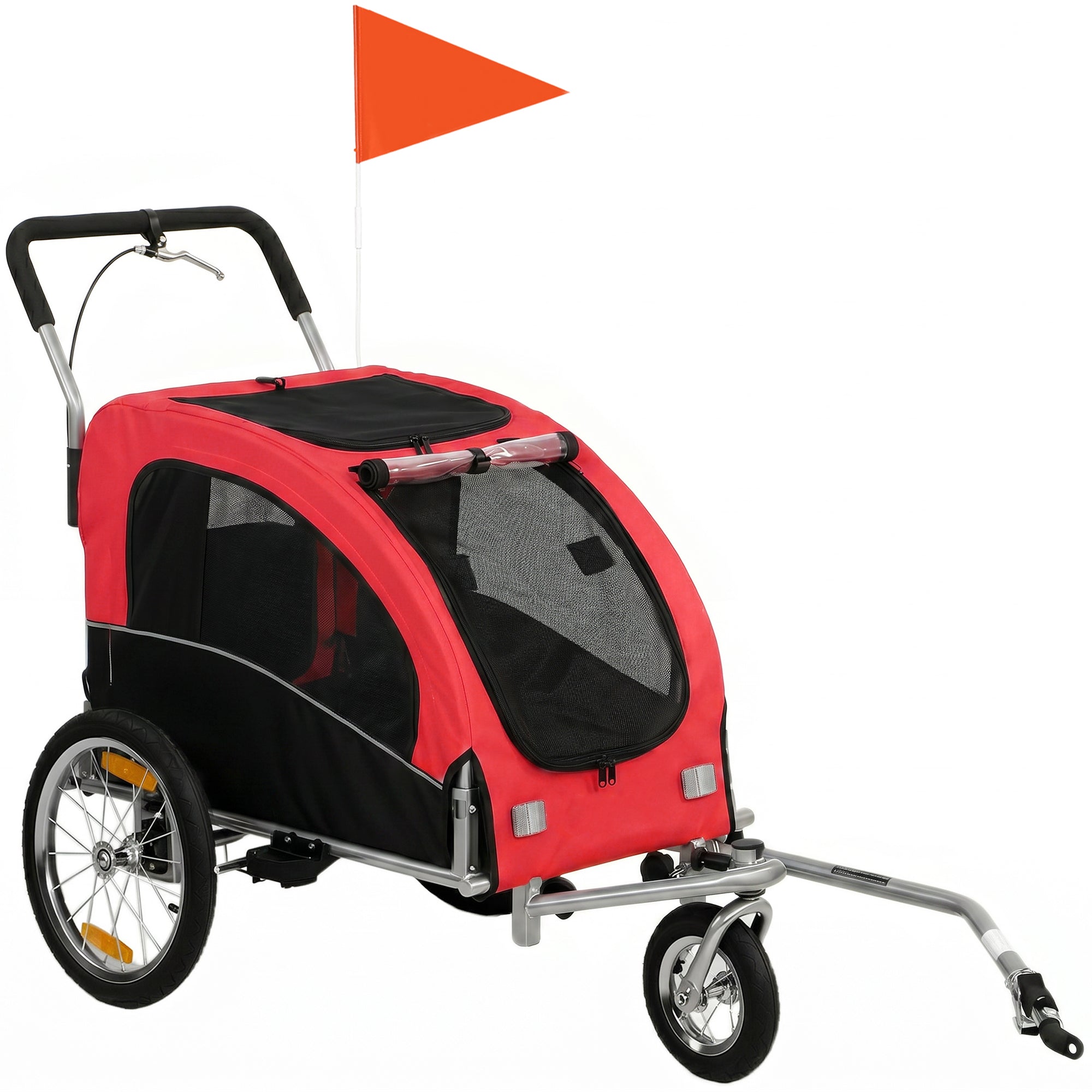 2 in 1 Dog Bike Trailer, Foldable Pet Stroller, Dog Bicycle Trailer with Suspension, for Medium Dogs up to 44 LBS, Red